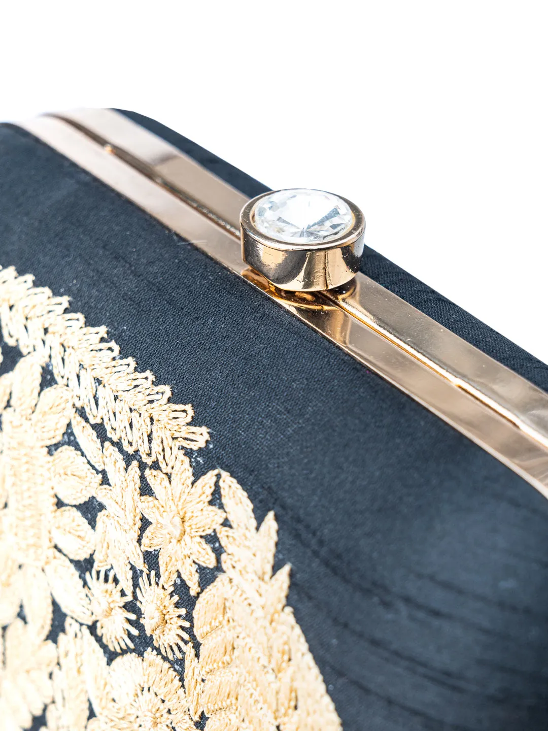 NR By Nidhi Rathi Black Gold-Toned Embellished Box Clutch