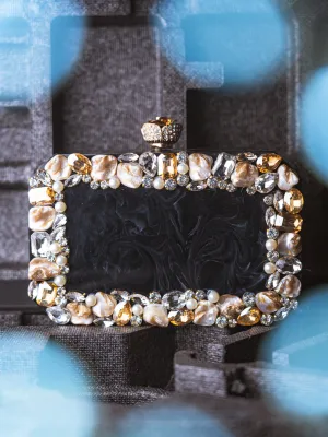 NR By Nidhi Rathi Black White Embellished Box Clutch