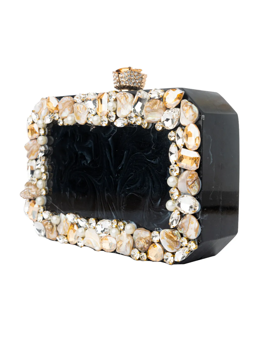 NR By Nidhi Rathi Black White Embellished Box Clutch