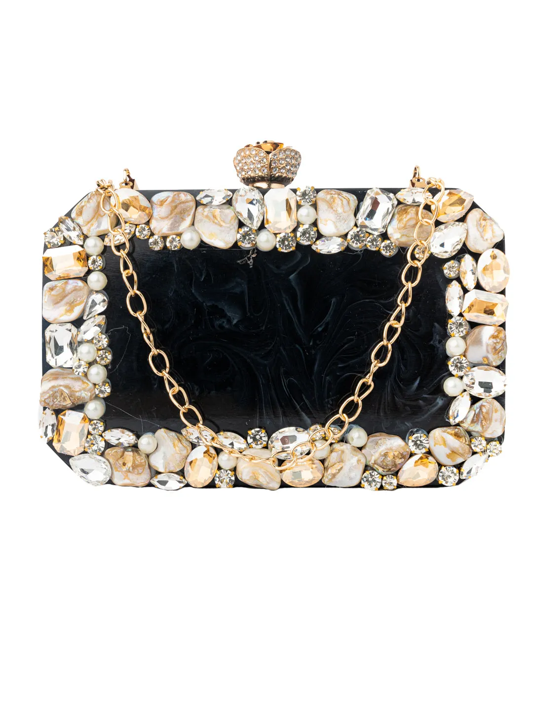 NR By Nidhi Rathi Black White Embellished Box Clutch