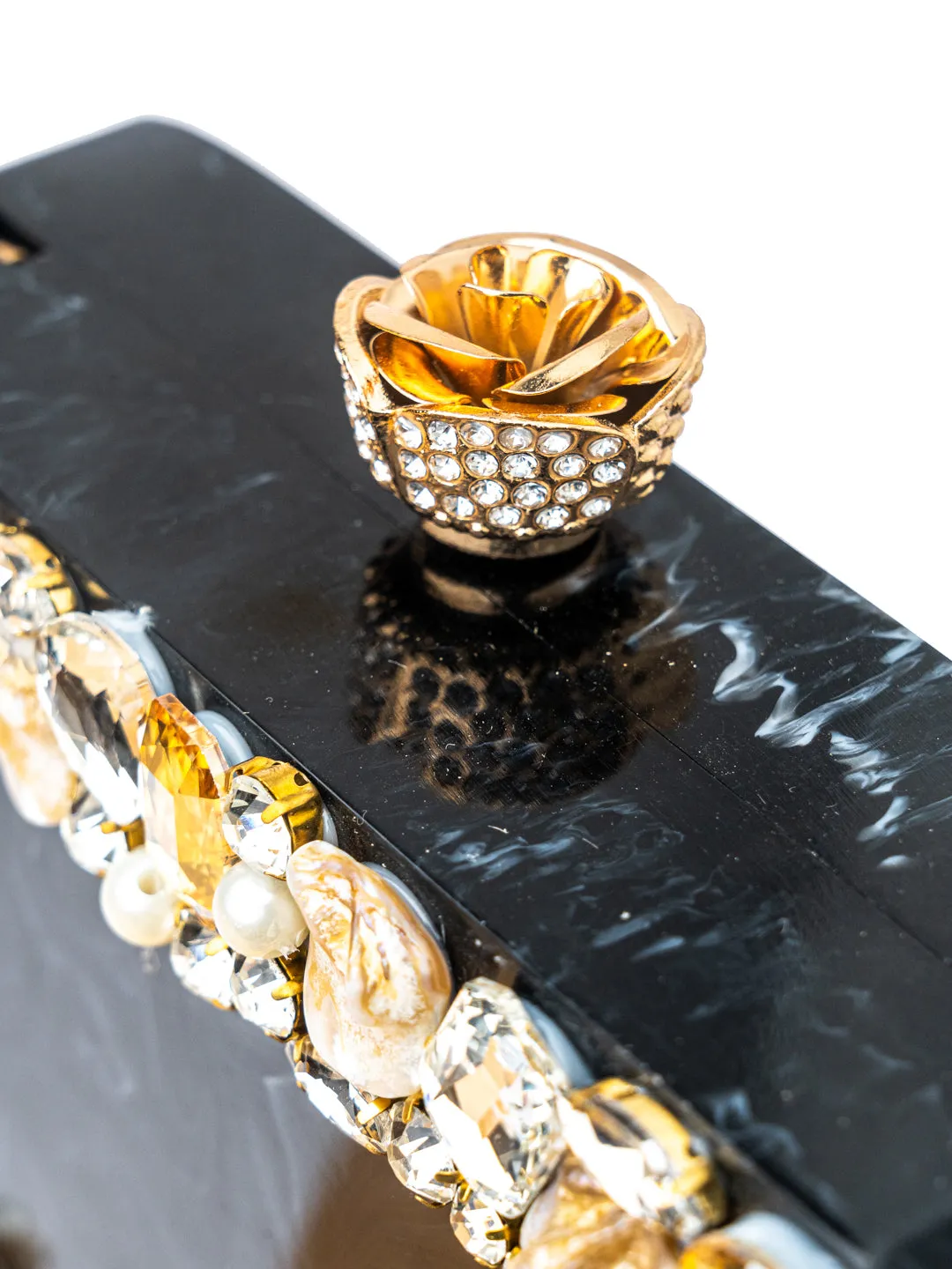 NR By Nidhi Rathi Black White Embellished Box Clutch