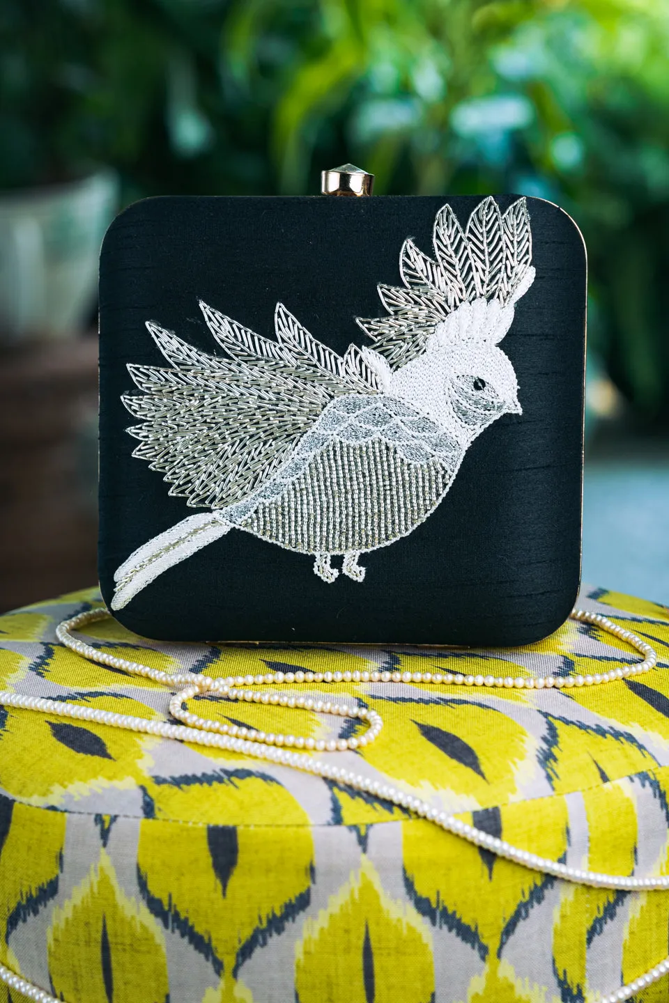 NR By Nidhi Rathi Black White Embellished Box Clutch