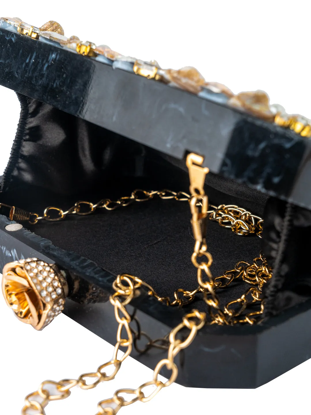NR By Nidhi Rathi Black White Embellished Box Clutch