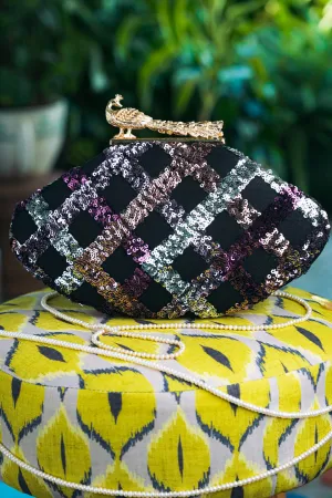 NR By Nidhi Rathi Blue Black Embellished Box Clutch