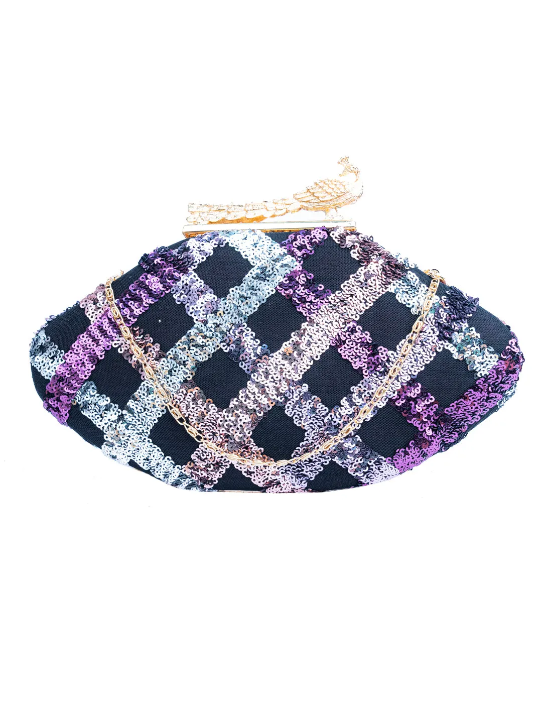 NR By Nidhi Rathi Blue Black Embellished Box Clutch