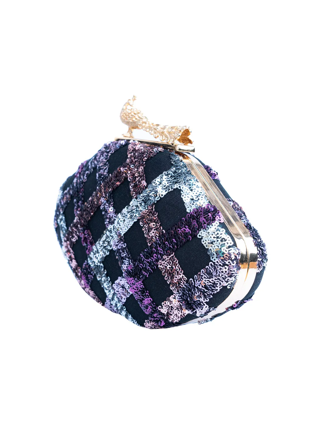 NR By Nidhi Rathi Blue Black Embellished Box Clutch