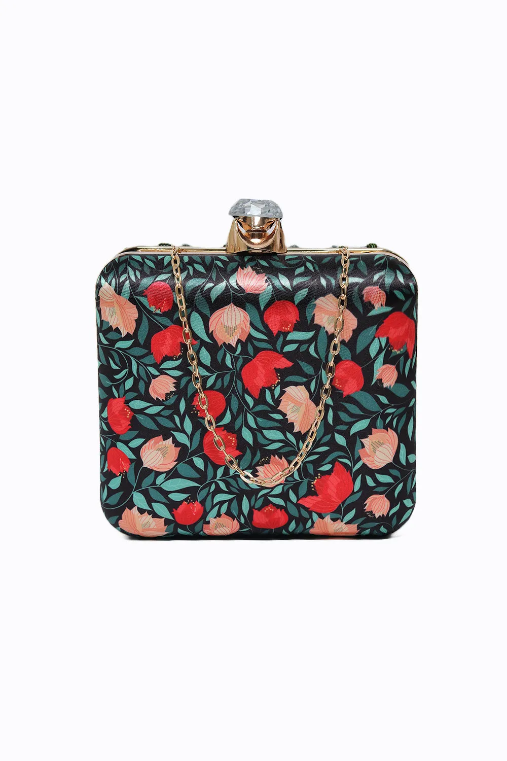 NR By Nidhi Rathi Brown Green Embellished Embroidered Box Clutch