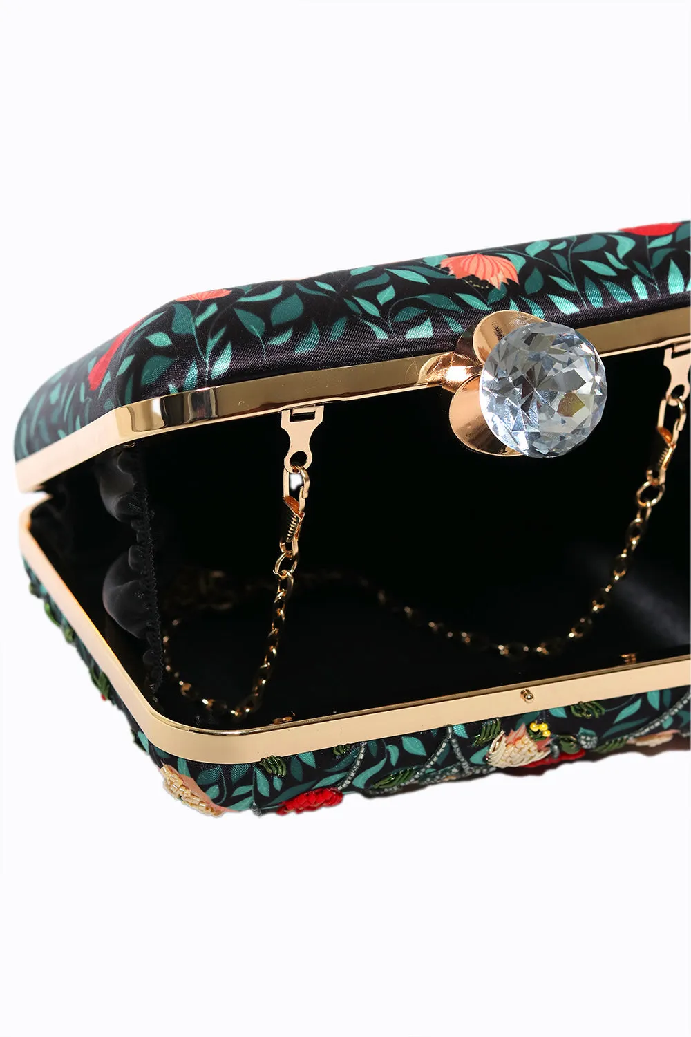 NR By Nidhi Rathi Brown Green Embellished Embroidered Box Clutch