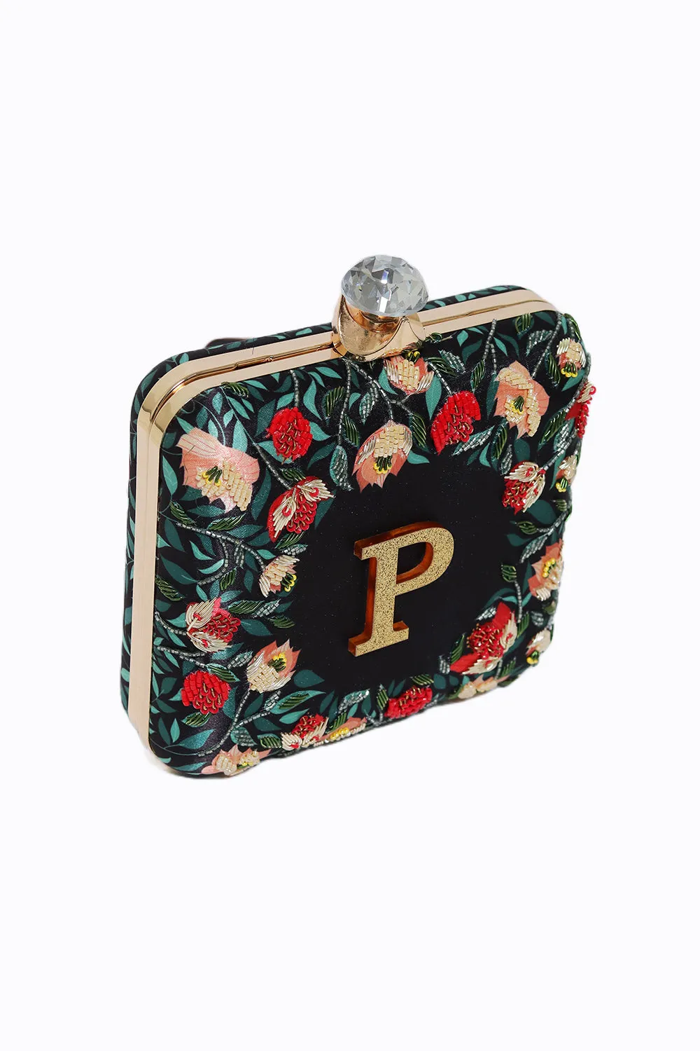 NR By Nidhi Rathi Brown Green Embellished Embroidered Box Clutch