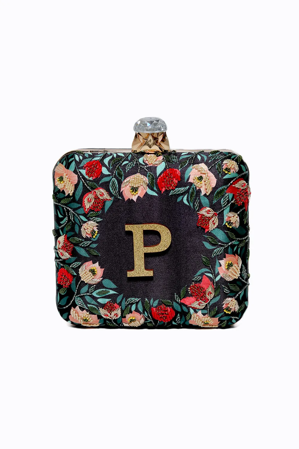 NR By Nidhi Rathi Brown Green Embellished Embroidered Box Clutch