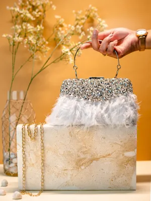 NR By Nidhi Rathi Embroidered Embellished Feather Box Clutch