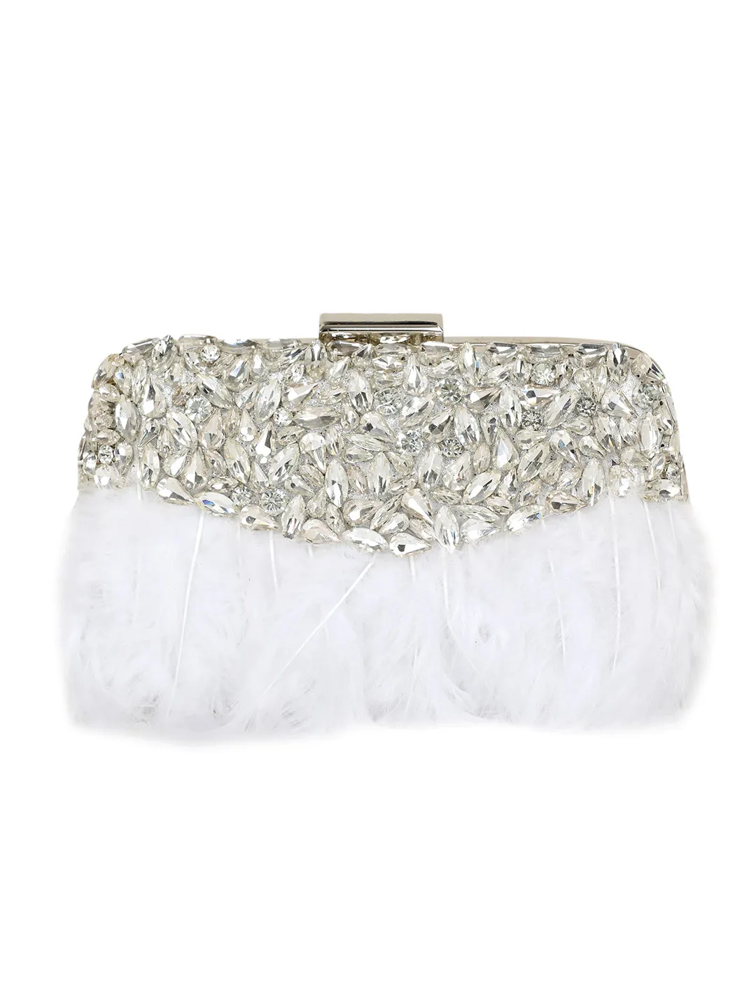 NR By Nidhi Rathi Embroidered Embellished Feather Box Clutch