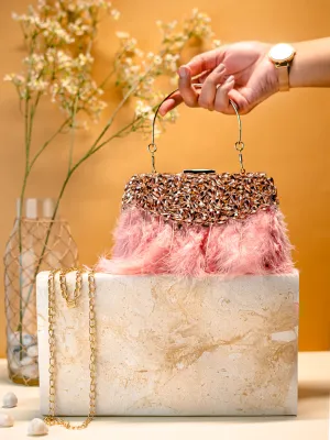 NR By Nidhi Rathi Feather Embellished Box Clutch