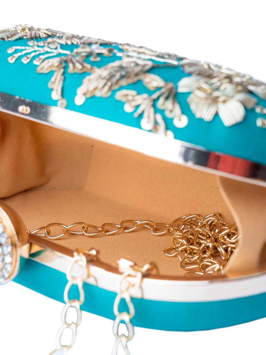 NR By Nidhi Rathi Green Gold-Toned Embellished Box Clutch