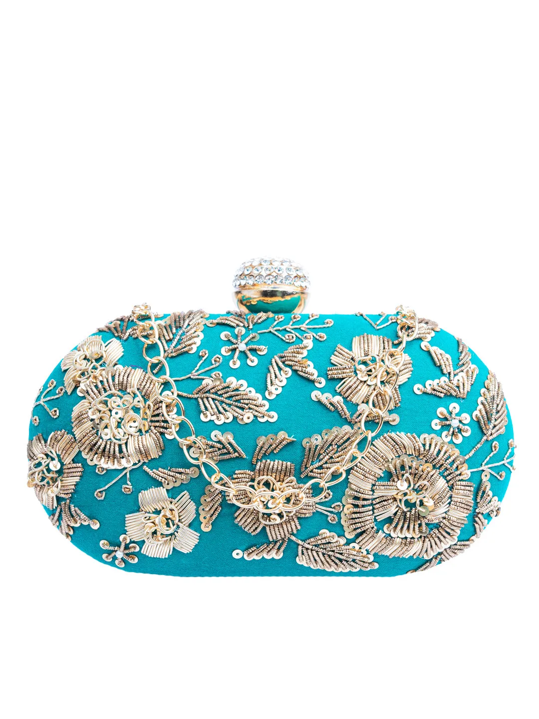 NR By Nidhi Rathi Green Gold-Toned Embellished Box Clutch