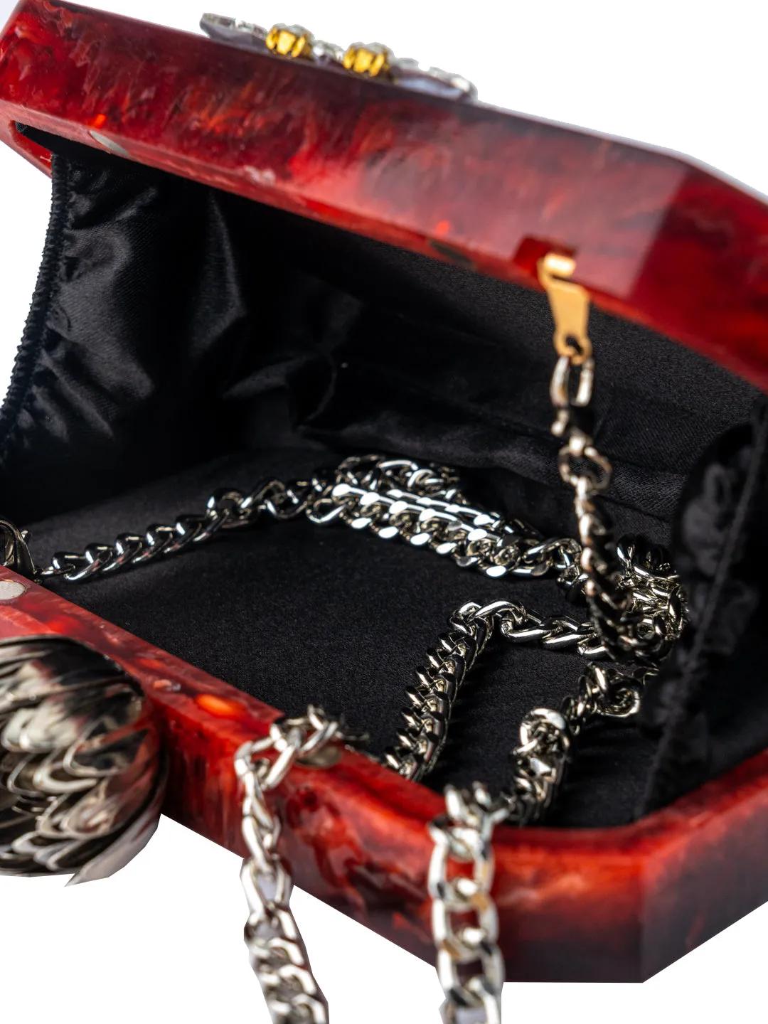 NR By Nidhi Rathi Maroon Silver-Toned Embellished Box Clutch