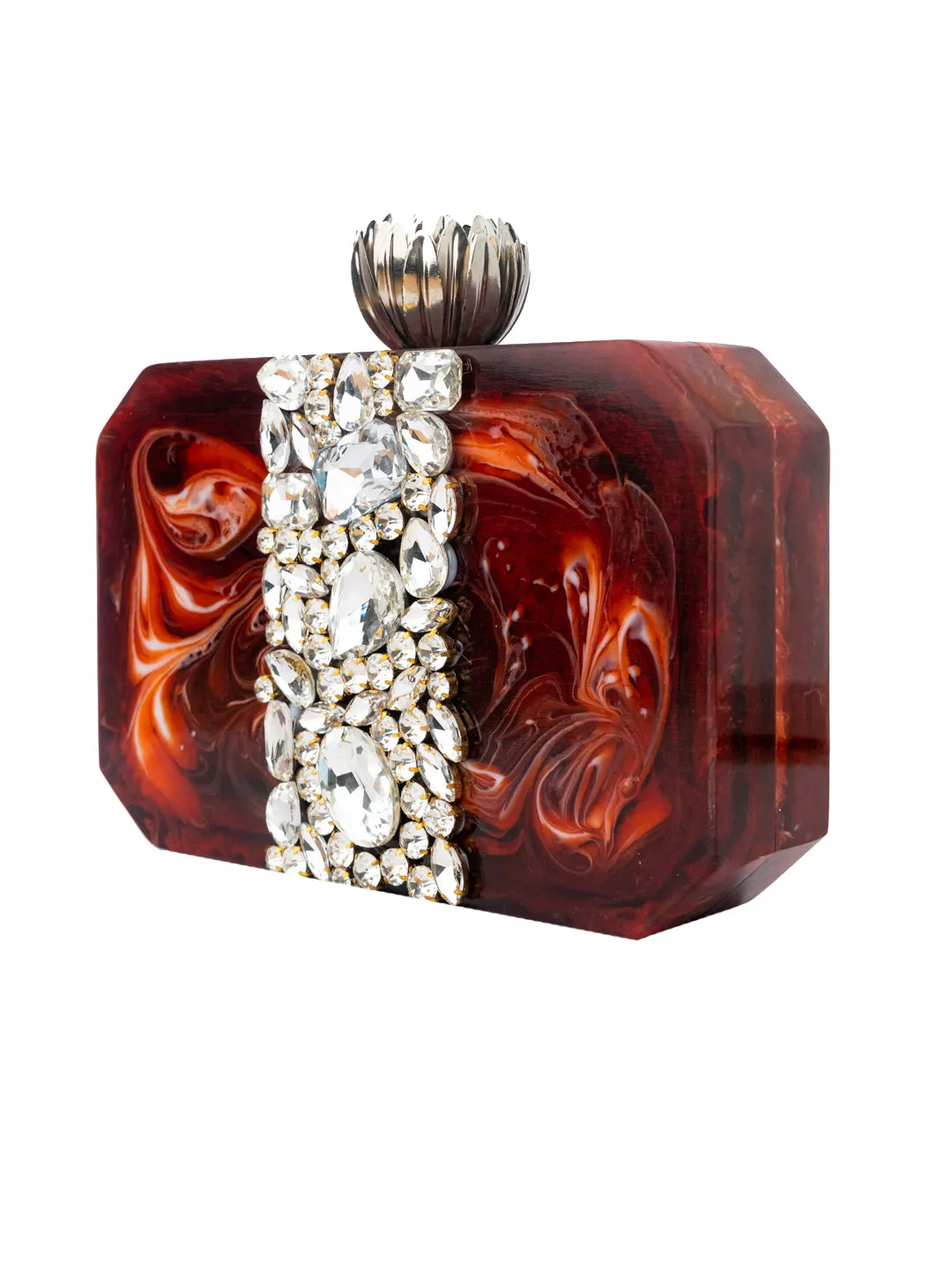 NR By Nidhi Rathi Maroon Silver-Toned Embellished Box Clutch