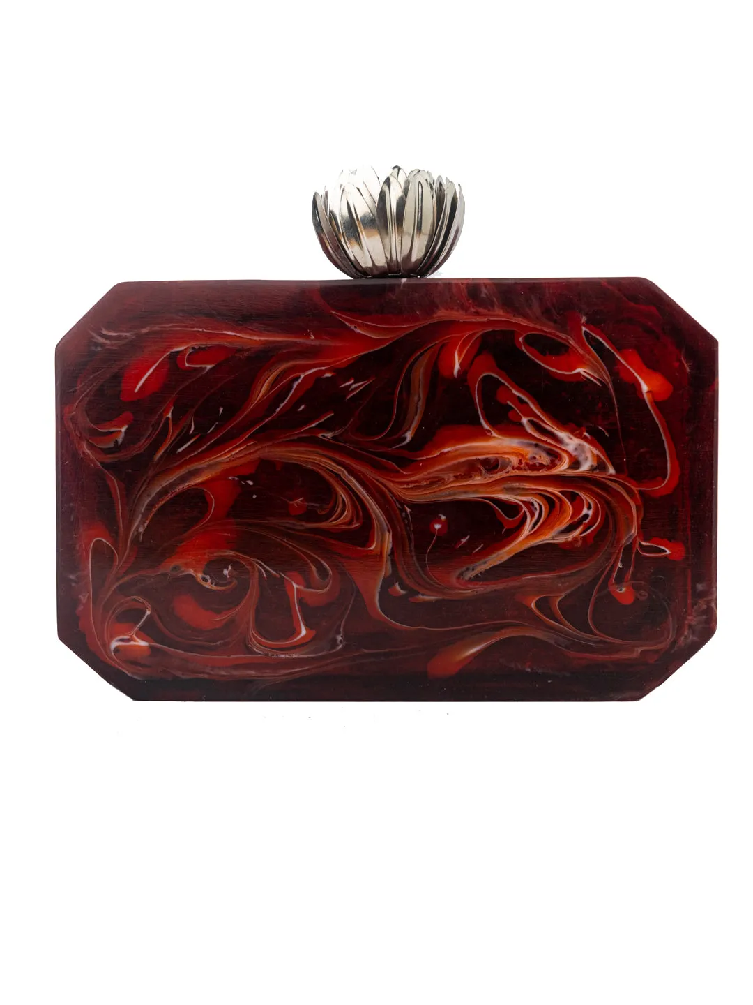 NR By Nidhi Rathi Maroon Silver-Toned Embellished Box Clutch