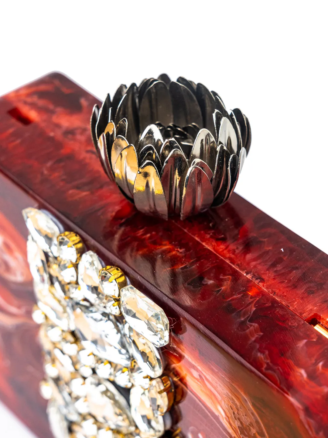 NR By Nidhi Rathi Maroon Silver-Toned Embellished Box Clutch