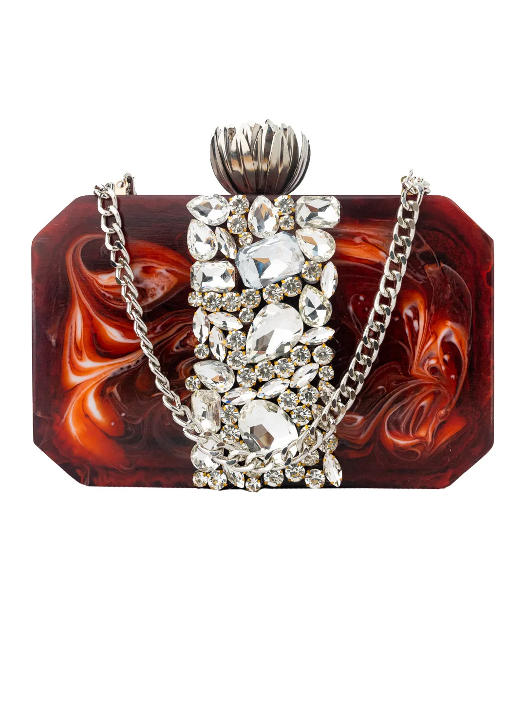 NR By Nidhi Rathi Maroon Silver-Toned Embellished Box Clutch