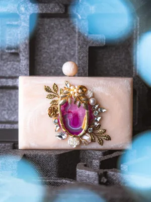 NR By Nidhi Rathi Peach-Coloured Pink Embellished Box Clutch