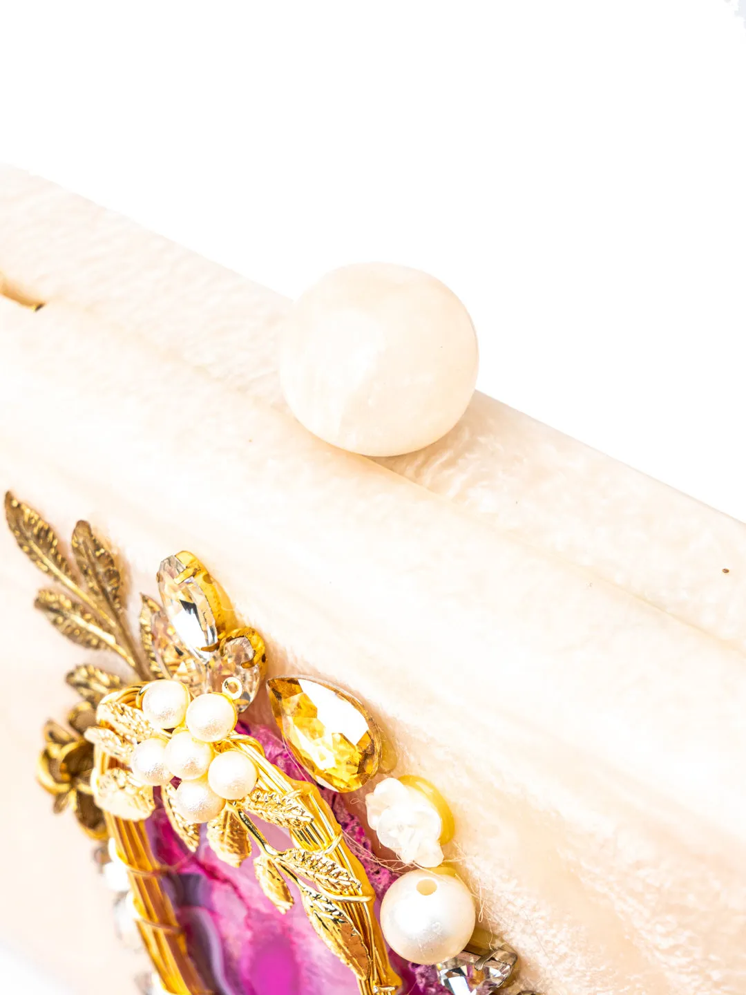 NR By Nidhi Rathi Peach-Coloured Pink Embellished Box Clutch