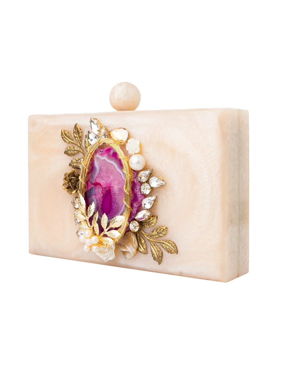 NR By Nidhi Rathi Peach-Coloured Pink Embellished Box Clutch
