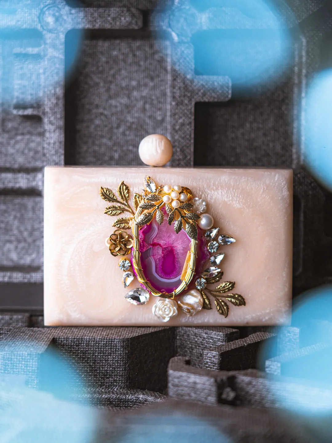 NR By Nidhi Rathi Peach-Coloured Pink Embellished Box Clutch