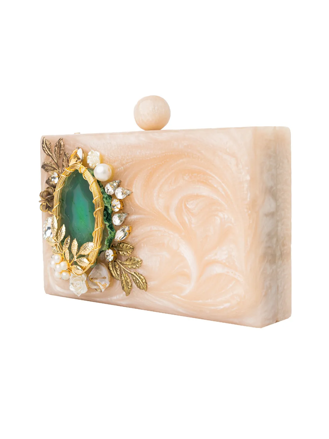 NR By Nidhi Rathi Pink Beige Embellished Box Clutch