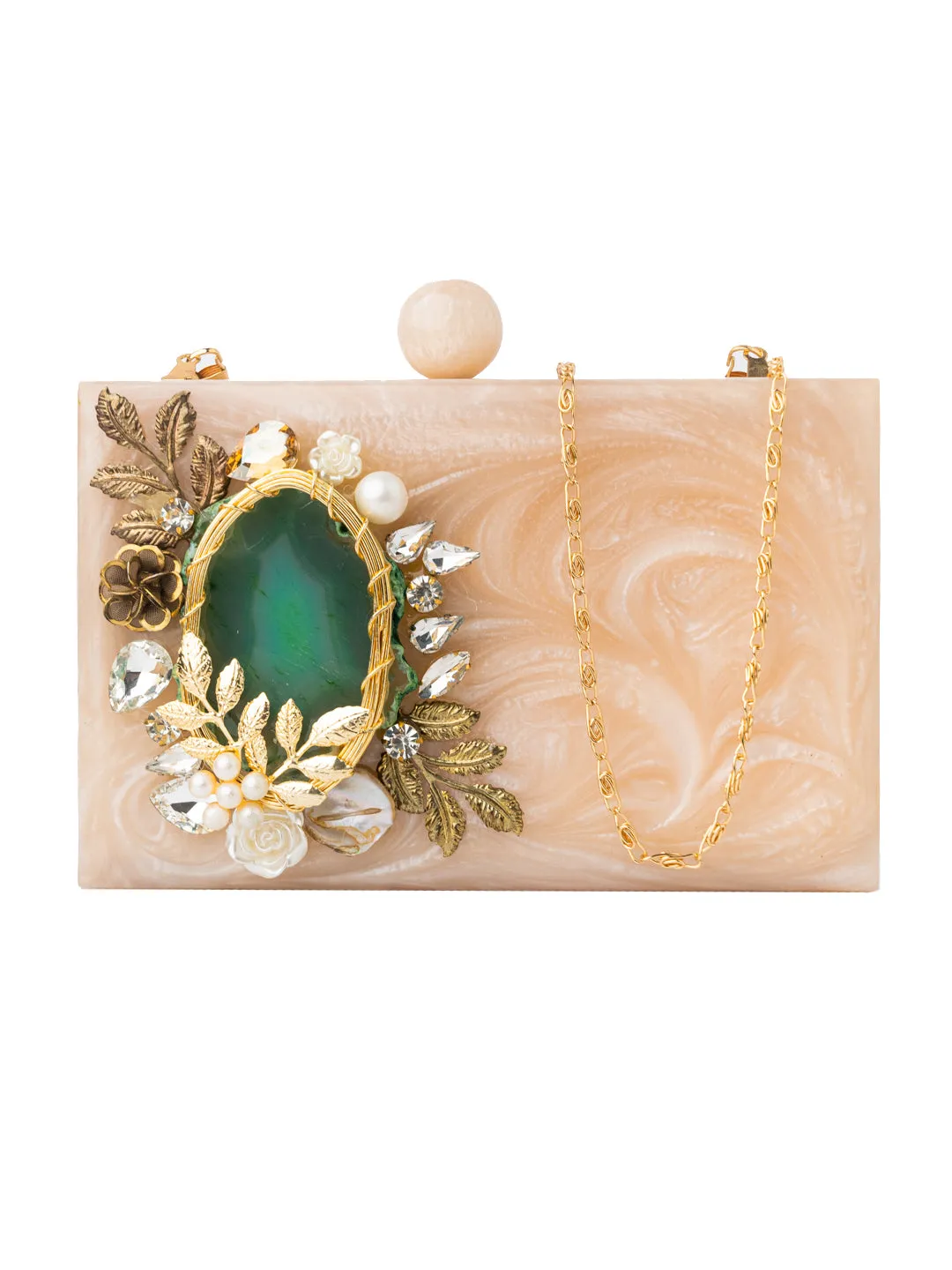 NR By Nidhi Rathi Pink Beige Embellished Box Clutch