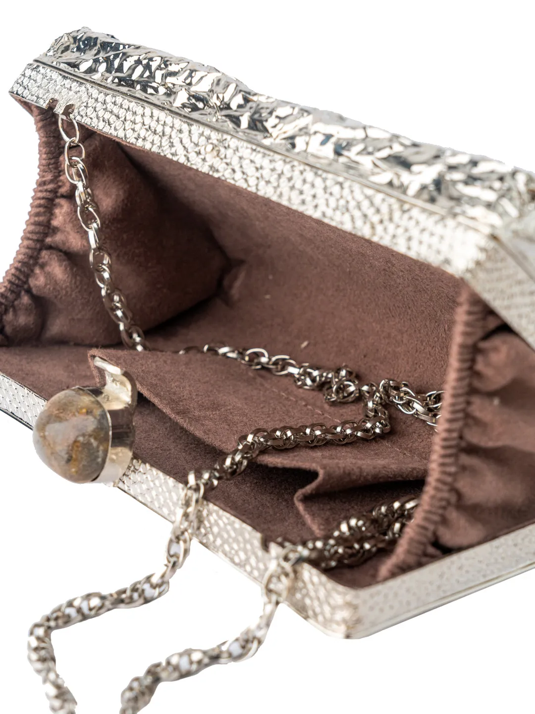 NR By Nidhi Rathi Silver-Toned Cream-Coloured Embellished Box Clutch