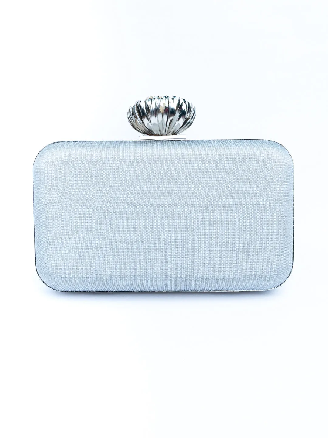 NR By Nidhi Rathi Silver-Toned Embroidered Embellished Box Clutch