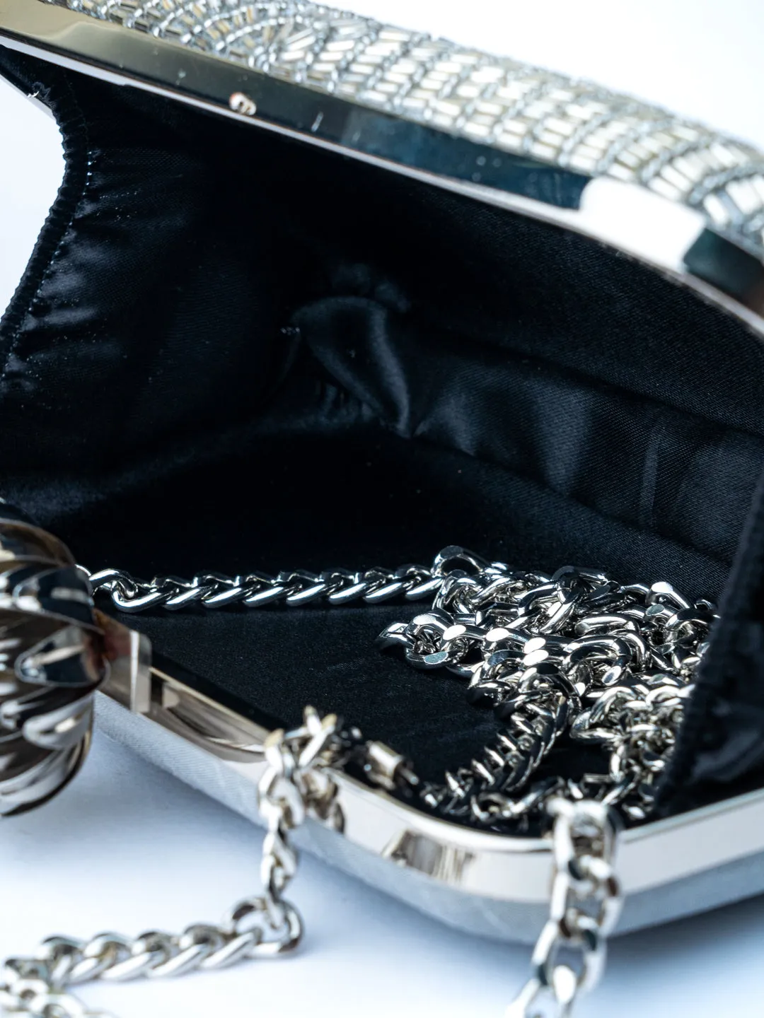 NR By Nidhi Rathi Silver-Toned Embroidered Embellished Box Clutch