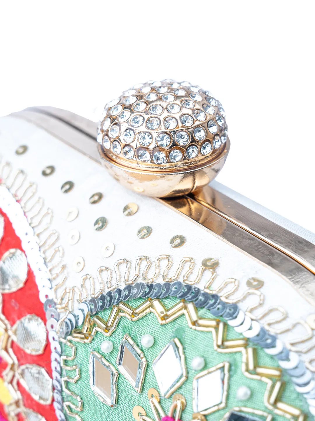 NR By Nidhi Rathi White Pink Embellished Box Clutch
