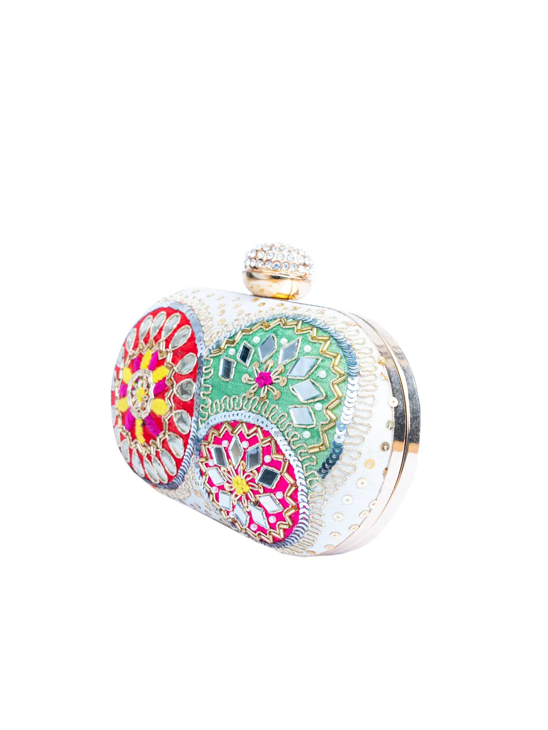 NR By Nidhi Rathi White Pink Embellished Box Clutch