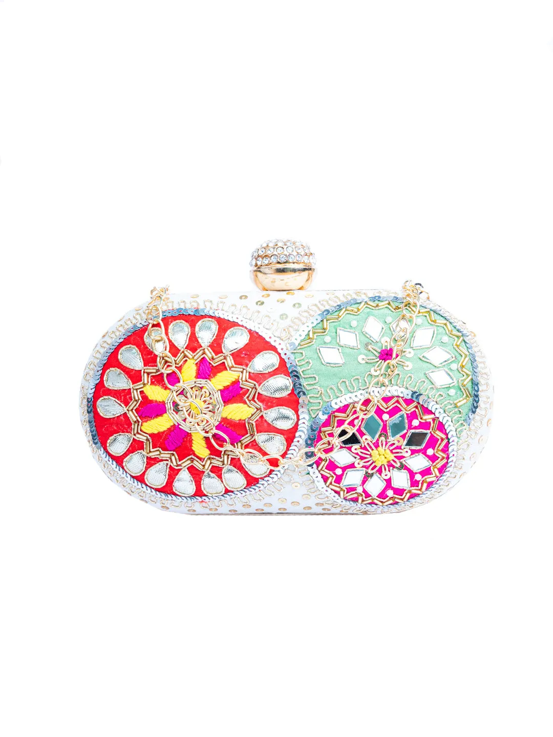 NR By Nidhi Rathi White Pink Embellished Box Clutch
