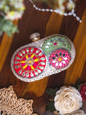 NR By Nidhi Rathi White Pink Embellished Box Clutch