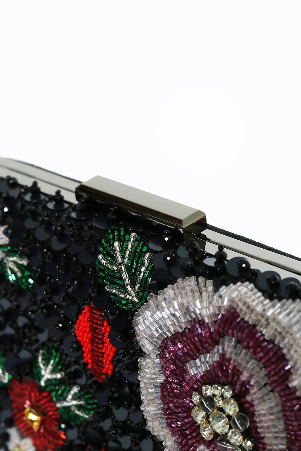 NR By Nidhi Rathi Women Black Green Embellished Fabric Box Clutch