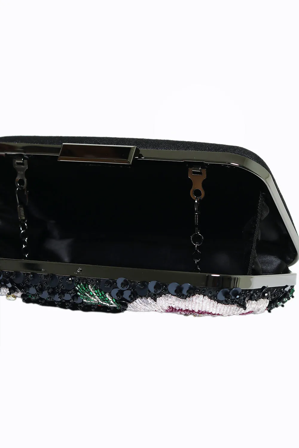 NR By Nidhi Rathi Women Black Green Embellished Fabric Box Clutch