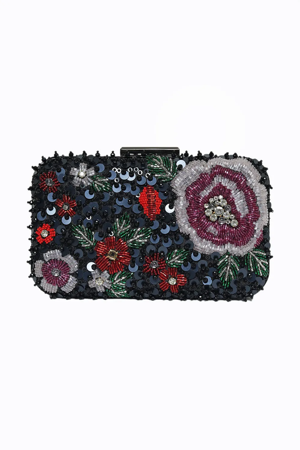 NR By Nidhi Rathi Women Black Green Embellished Fabric Box Clutch