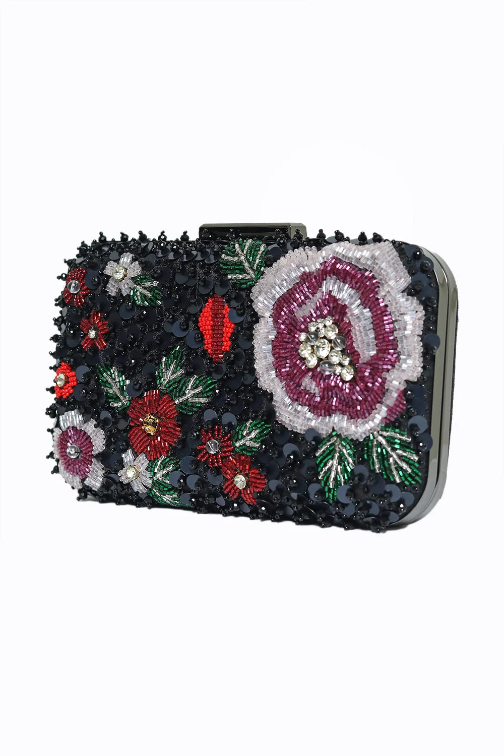 NR By Nidhi Rathi Women Black Green Embellished Fabric Box Clutch
