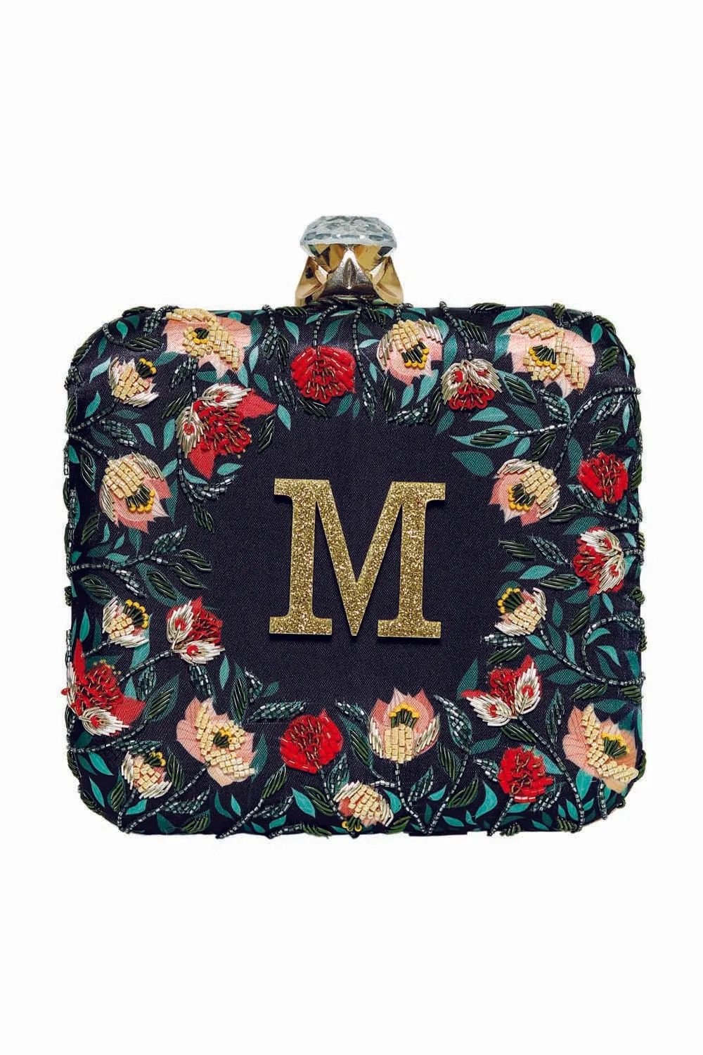 NR By Nidhi Rathi Women Black Red Embellished Box Clutch