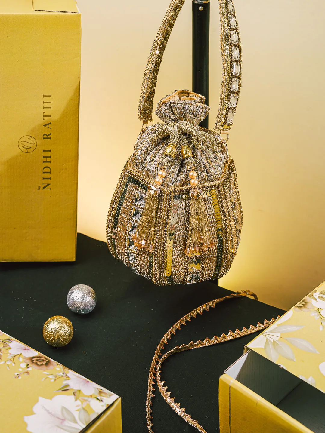 NR Golden Lotus Potli Bag