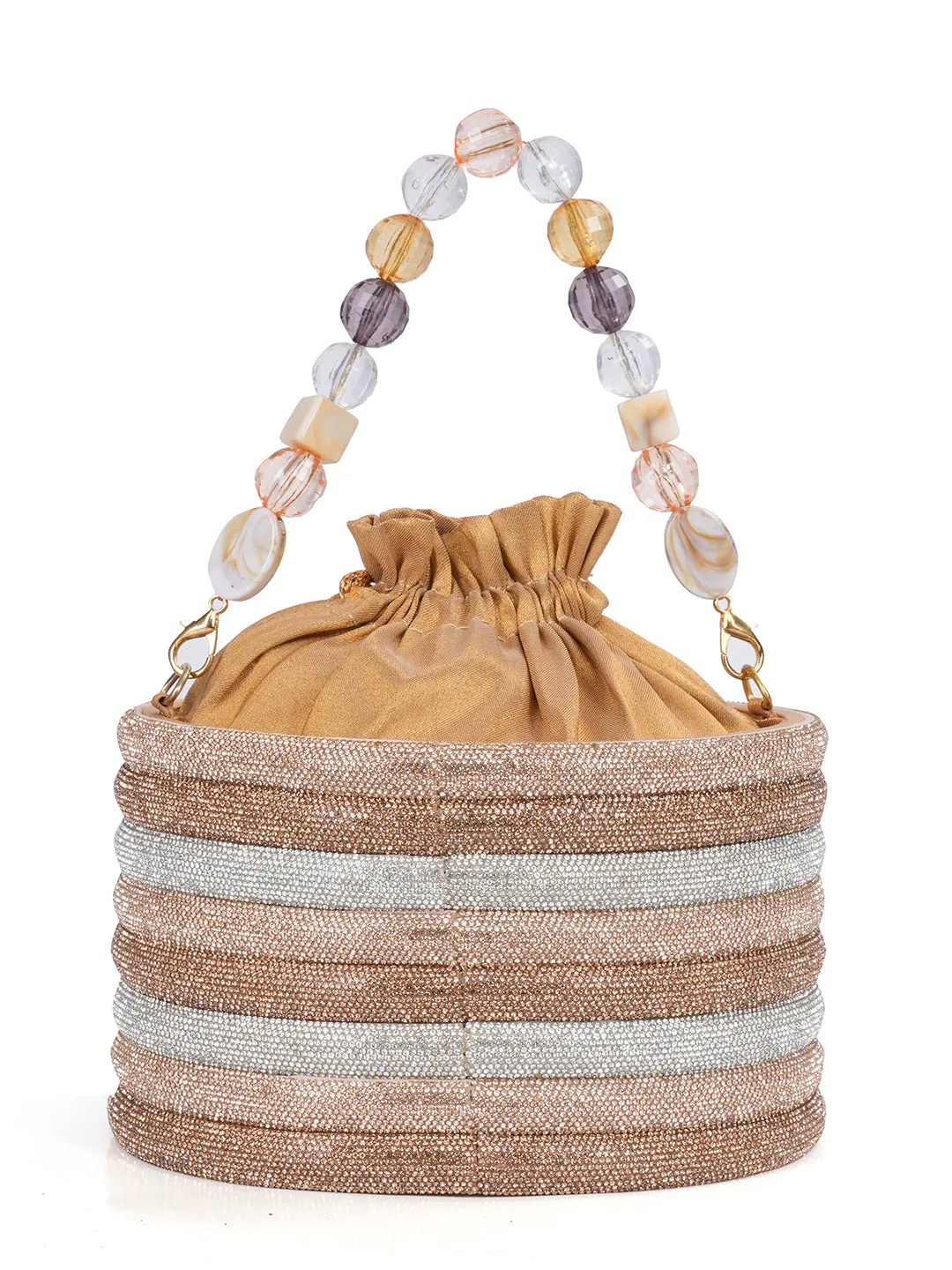 NR Swarovski Studded Golden Bucket Bag
