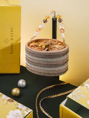 NR Swarovski Studded Golden Bucket Bag