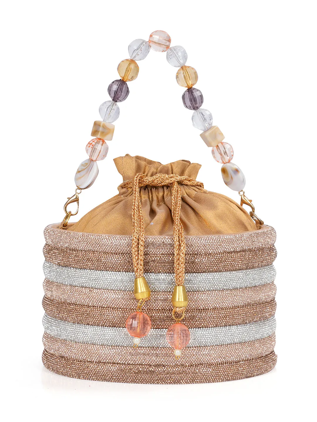 NR Swarovski Studded Golden Bucket Bag