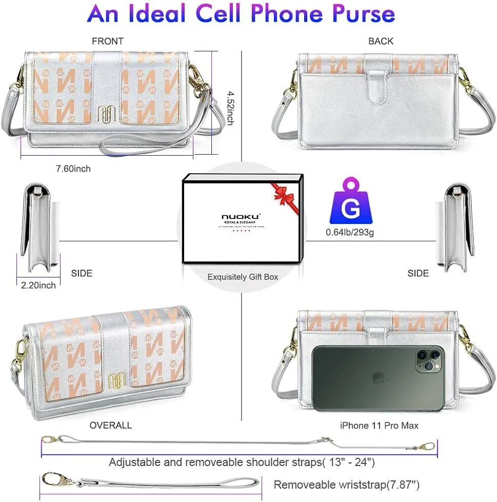 nuoku Women Small Crossbody Bag Cellphone Purse Wallet with RFID Card Slots 2 Straps