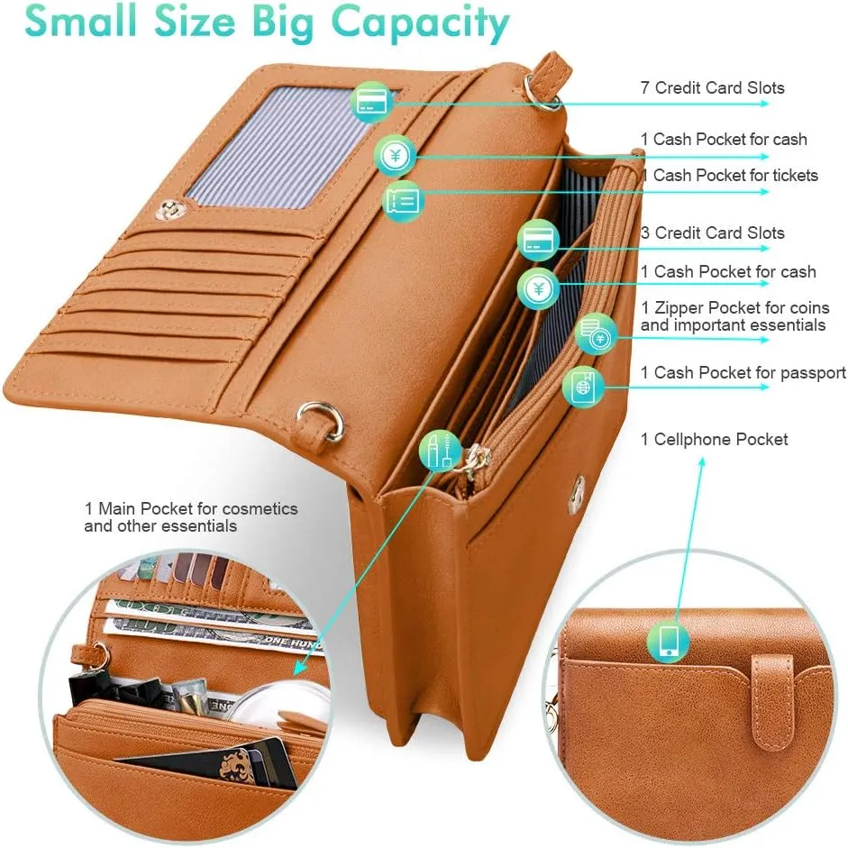 nuoku Women Small Crossbody Bag Cellphone Purse Wallet with RFID Card Slots 2 Straps