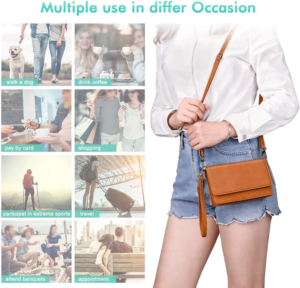 nuoku Women Small Crossbody Bag Cellphone Purse Wallet with RFID Card Slots 2 Straps