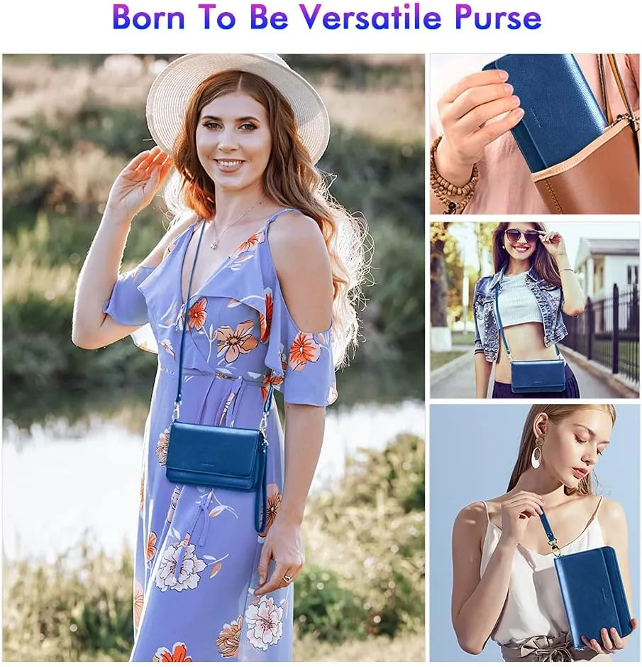 nuoku Women Small Crossbody Bag Cellphone Purse Wallet with RFID Card Slots 2 Straps